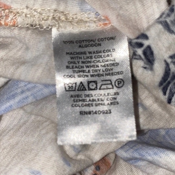 LOFT Beige Floral Short-Sleeve Puff Top with Blue and Rust Flowers - Picture 6 of 6